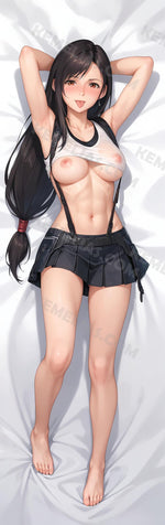 Load image into Gallery viewer, Custom Tifa body pillowcase img2, with an erotic naughty face and showing her naked nipples on the bed sheet