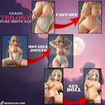 Load image into Gallery viewer, Product instruction of Cast off figure Pure white elf, showing her cast-off function, movable joints function and anime sex doll function