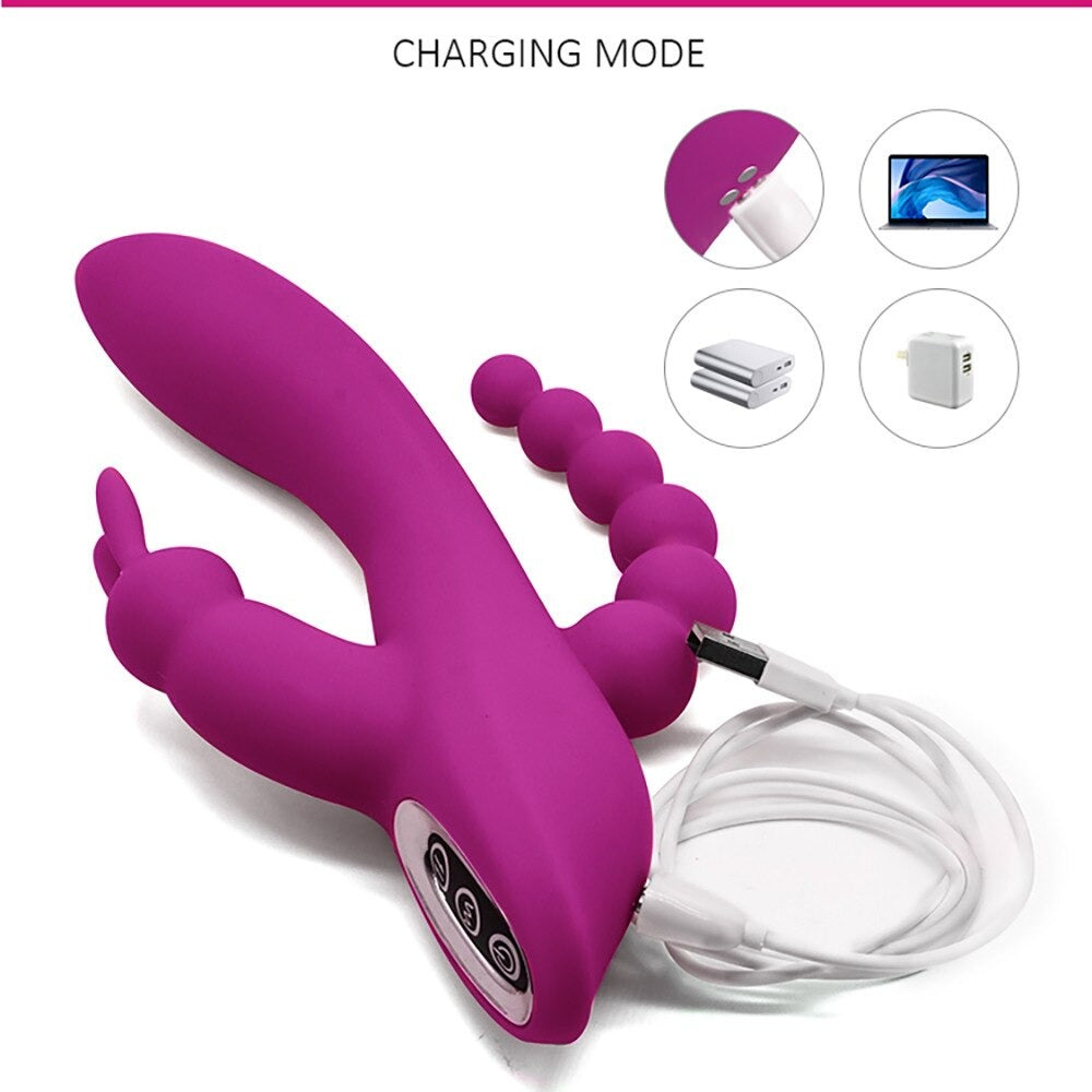 Rabbit Vibrator & Anal Beads Butt Plug, Clit Massager with G-Spot Dild Kemelia Rabbit Vibrator & Anal Beads Butt Plug, Clit Massager with G-Spot Dild Kemelia