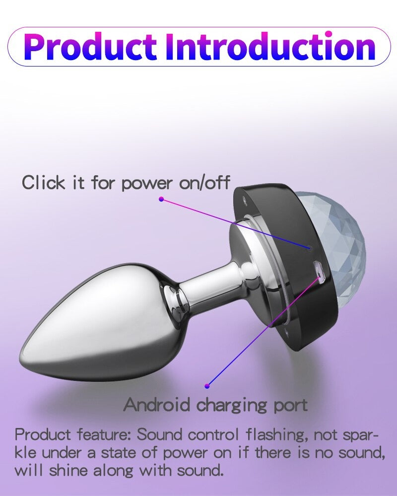 LED Voice Control Butt Plug - Stainless Steel Beads Metal BDSM Toy Kemelia LED Voice Control Butt Plug - Stainless Steel Beads Metal BDSM Toy Kemelia