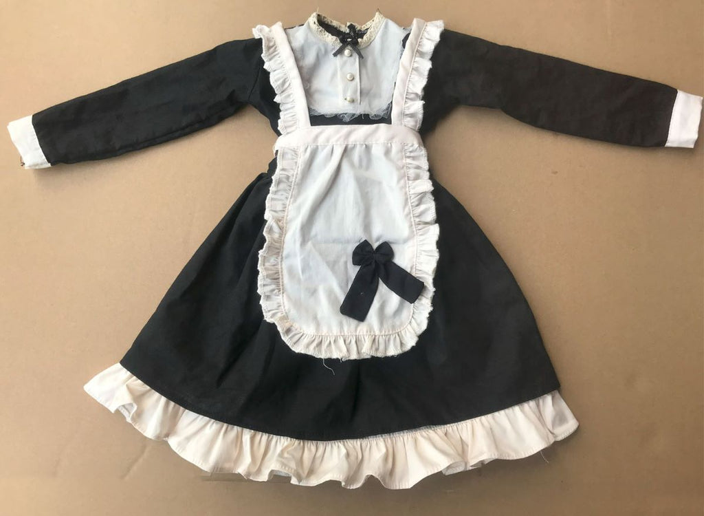 1/3 scale black maid costume for anime figures and 65cm dolls, with beautiful flower decor apron