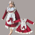 1/3 scale hentai sex doll pure white elf in red maid costume, with cute red ribbon and apron with lace decor