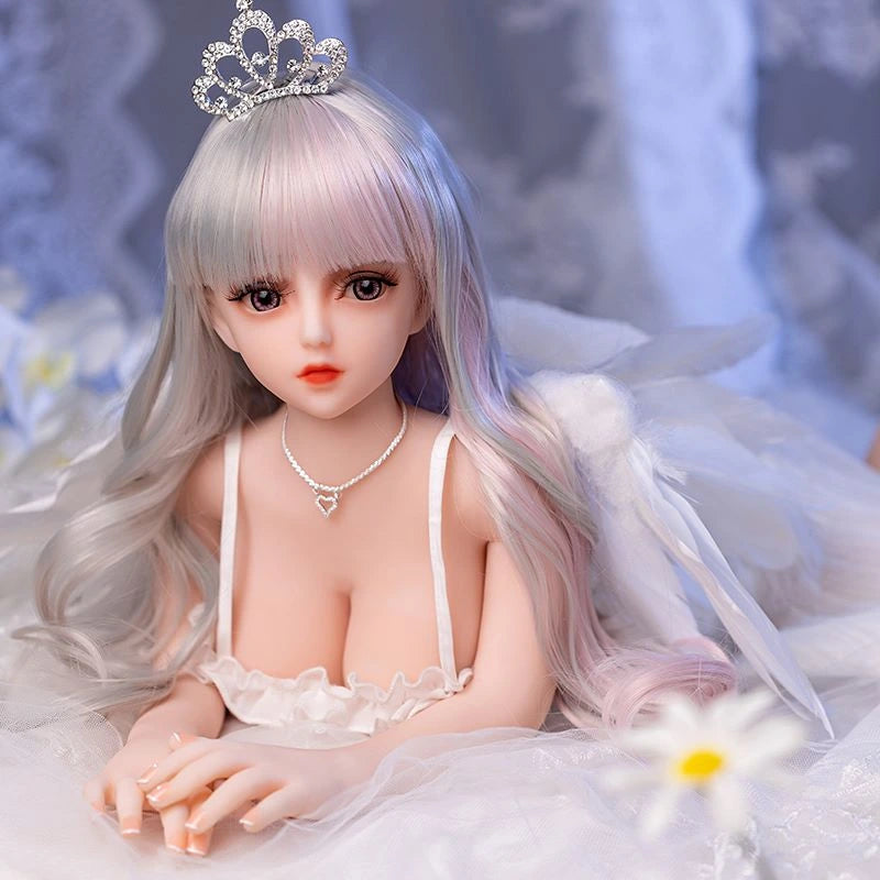 65cm anime mini sex doll, white hair little princess Elizabeth lying on her bed