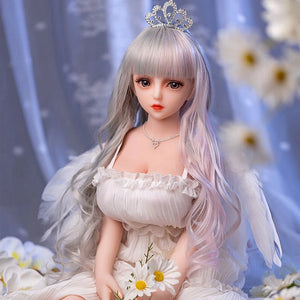 65cm anime sex doll, white hair little princess Elizabeth sitting with flowers