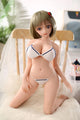 65cm Teen petite sex doll, anime bob hair schoolgirl Sarah is kneeing on a chair