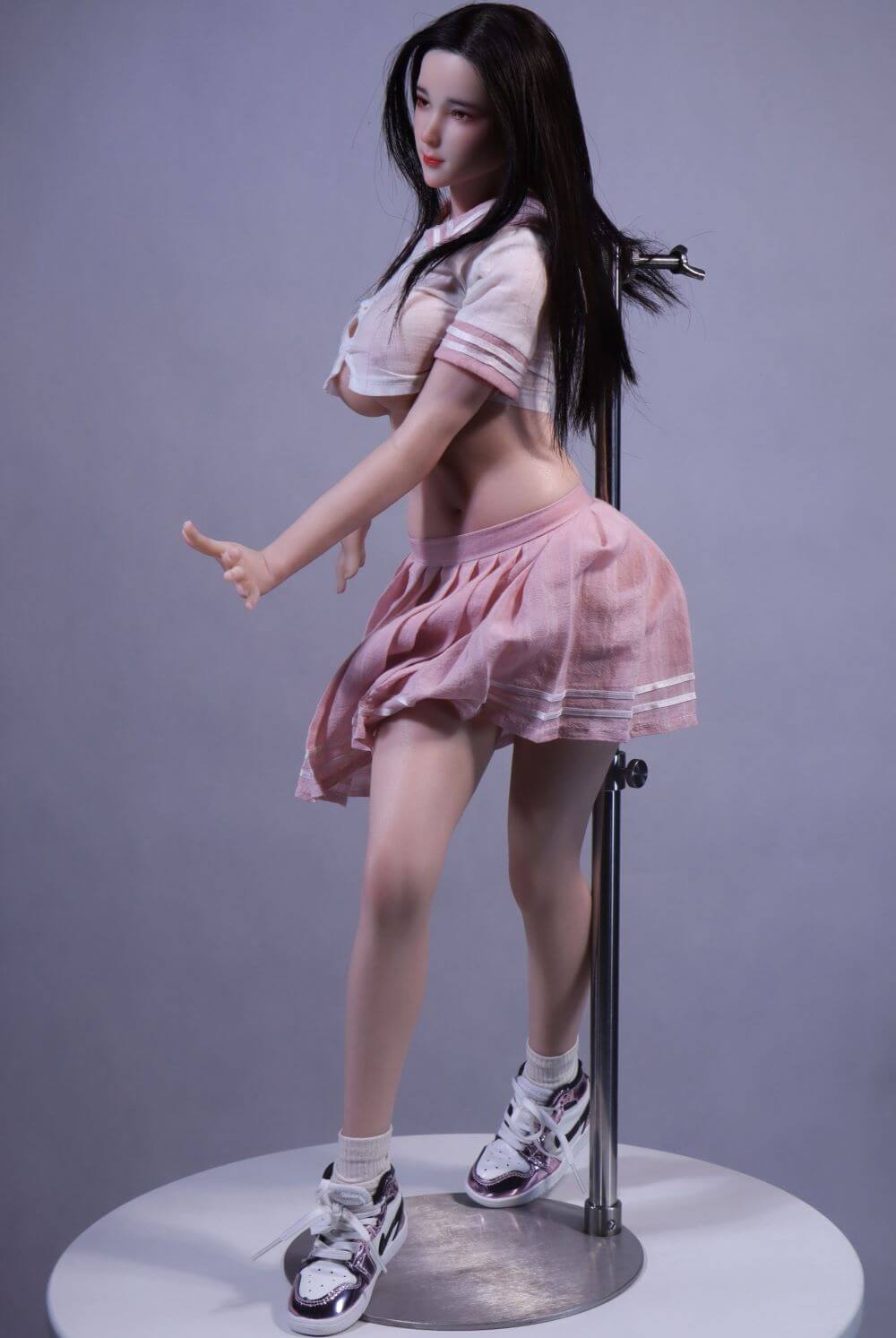 70cm Mini Sex Doll in Silicone, Hentai Japanese Teen Miyuki in Sailor Uniform, profile view of her standing pose
