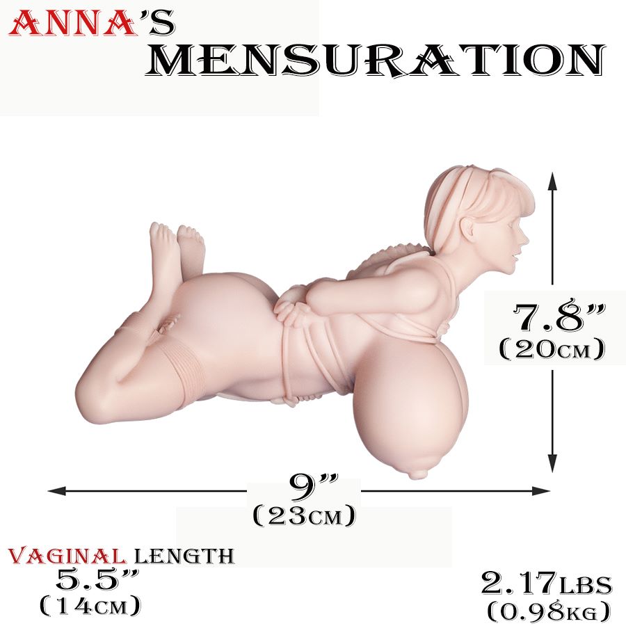 Dimension details of anime bondage figurine sex doll Anna, with total length 9 inches (23cm) and weight 2.17lbs (0.98kg)
