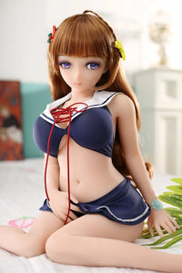 Anime mini sex doll, 65cm petite french brunette demoiselle Adele in wariza position