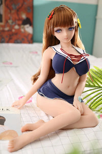 Anime mini sex doll, 65cm petite french brunette demoiselle Adele sitting on side