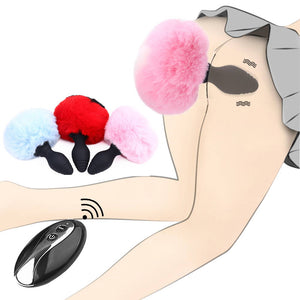 Bunny Tail Vibrating Anal Plug, Remote Sex Toy for BDSM Animal Plays