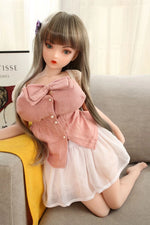 Load image into Gallery viewer, Realistic 65cm petite sex doll, brunette japanese waifu Chizuru kneeing on sofa
