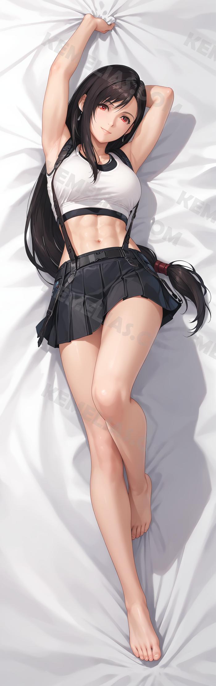 Custom Tifa body pillowcase img6, stretching her long legs and smiling