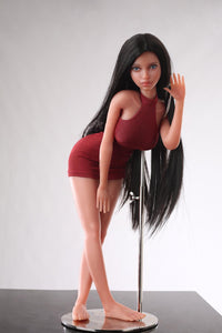 Tanned Skinny 60cm Mini Sex Doll Via, Black Hair Sexy Filipina Figure (Customized)