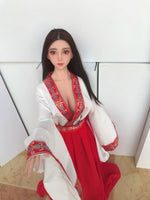Load image into Gallery viewer, Japanese miko clothing in mini sex doll hime Kaguya, she&#39;s spreading her hand to take yours
