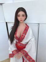 Load image into Gallery viewer, 76cm mini sex doll hime Kaguya in japanese miko clothing, grabing her hands
