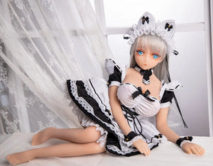 Mini realistic sex doll, 65cm petite white hair maid Gwendoline in maid costume