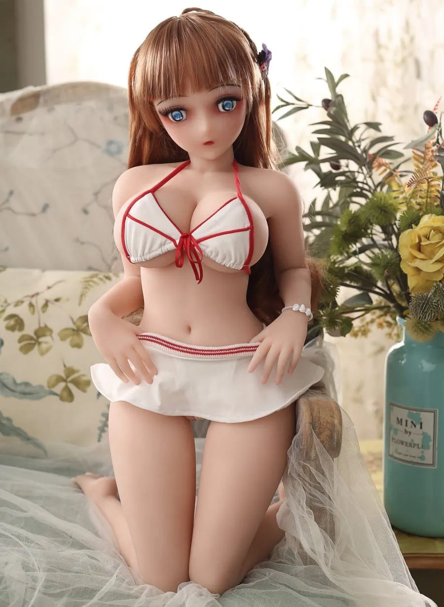Mini realistic 65cm sex doll, anime cute petite sex doll Mina holding her mini skirt