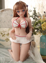 Load image into Gallery viewer, Mini realistic 65cm sex doll, anime cute petite sex doll Mina holding her mini skirt
