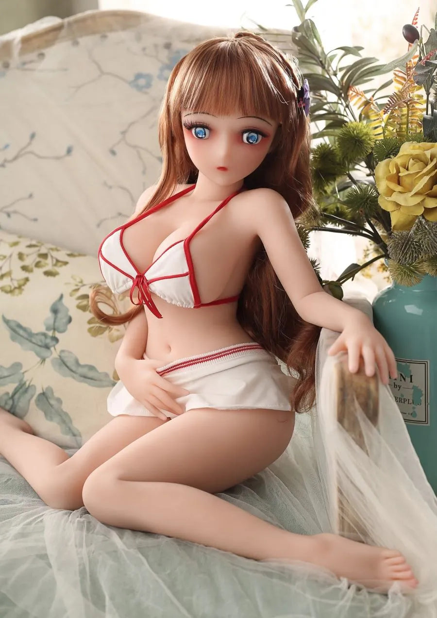 Mini realistic 65cm sex doll, anime cute petite sex doll Mina in wariza position