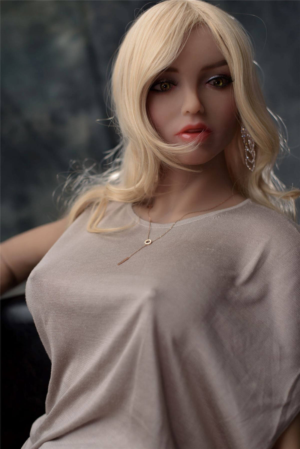 Realistic 148cm Love Doll Alexia and her beautiful face with seductive green eyes and red juicy lips