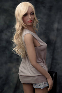 Realistic 148cm Love Doll, Flat Chest Hot Tanned Girl Alexia with Blonde Hair, a sexy silhouette of her back