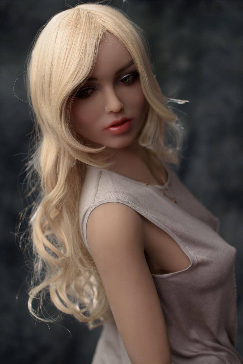 Realistic 148cm Love Doll, Flat Chest Hot Tanned Girl Alexia with Blonde Hair