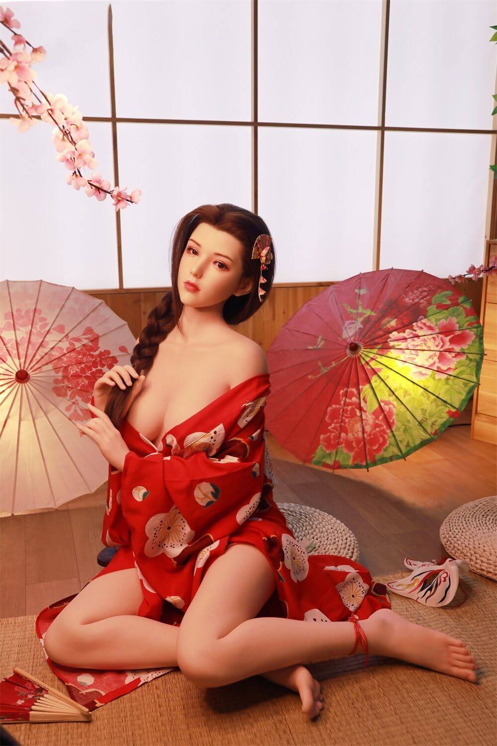 Realistic 165cm Brunette Sex Doll, Skinny Japanese Kimono Princess Ruri