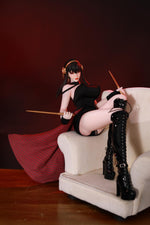 Load image into Gallery viewer, Anime Mini Sex Doll Yor Forger, Spy x Family 70cm Hentai Figure in Silicone with full clothes set, her cloak, her flower shaped hair ornament, and her boots
