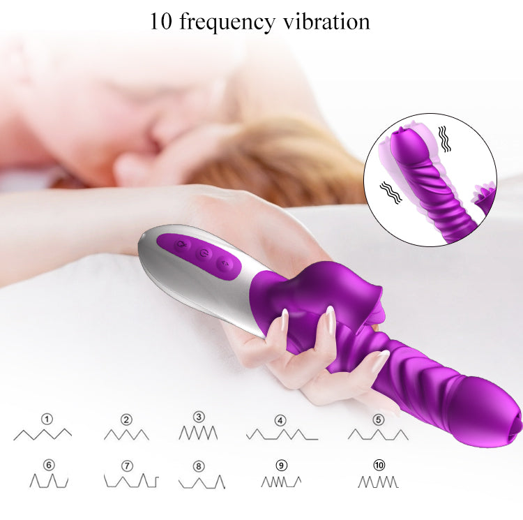 Clit Licking & Thrusting Rabbit Vibrator, Realistic Tongue Dildo, G-Spot Stimulator