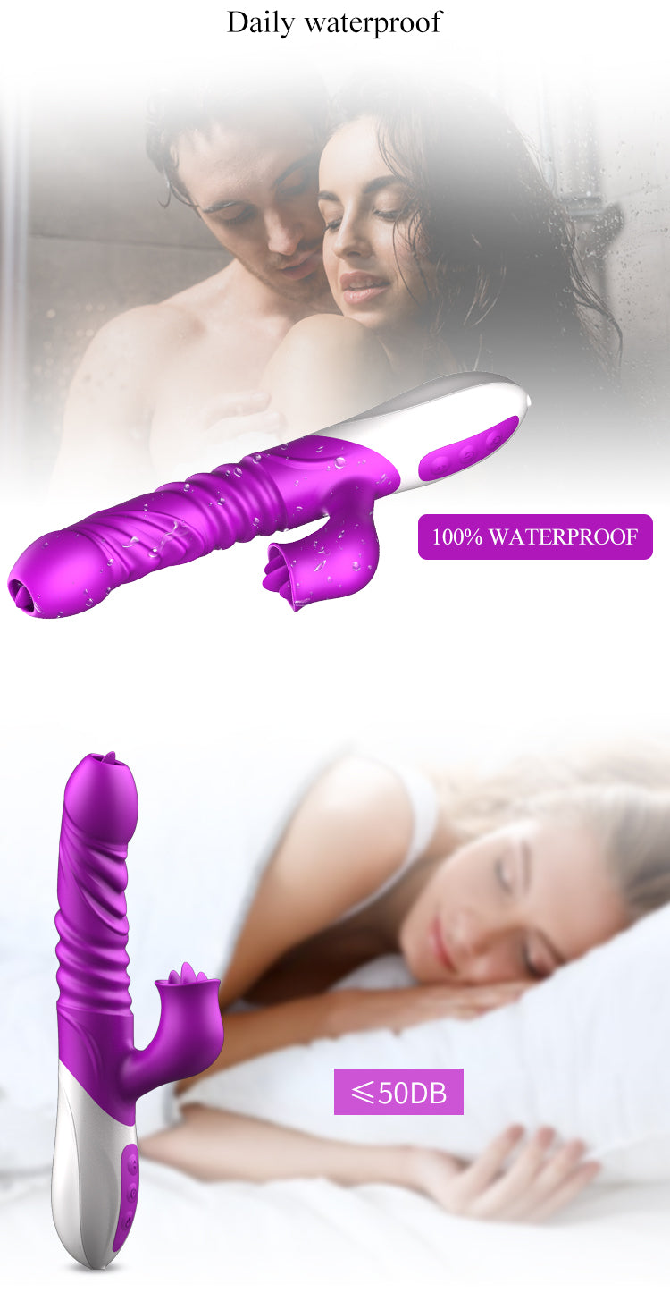 Clit Licking & Thrusting Rabbit Vibrator, Realistic Tongue Dildo, G-Spot Stimulator