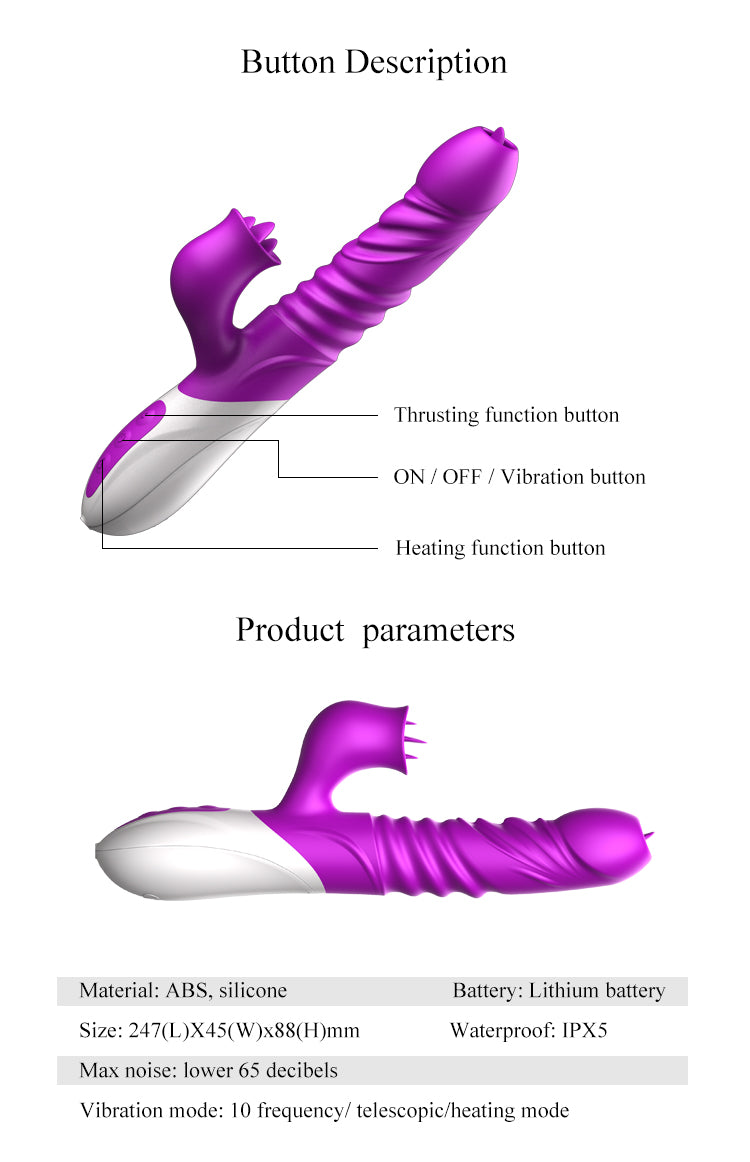 Clit Licking & Thrusting Rabbit Vibrator, Realistic Tongue Dildo, G-Spot Stimulator