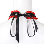 Load image into Gallery viewer, Black and Red Butterfly Neck Collar and Wrist Cuffs with Chain
