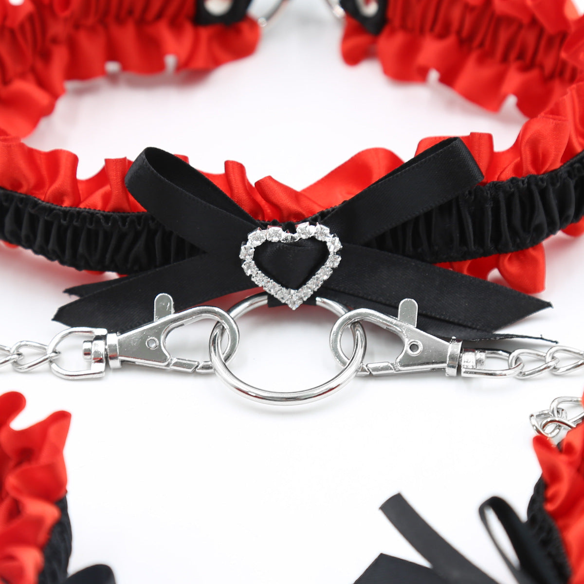 Black and Red Butterfly Neck Collar and Wrist Cuffs with Chain