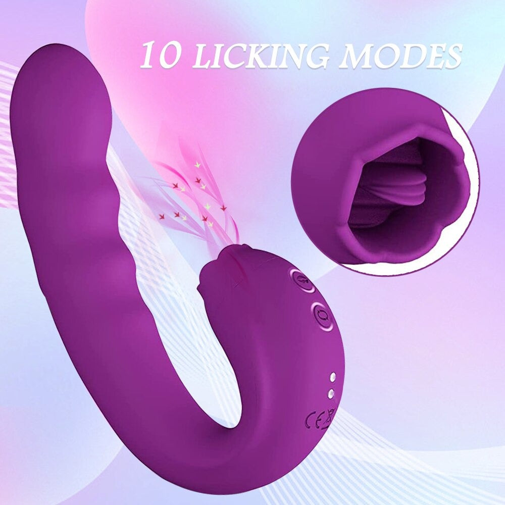 360° Rotating Rabbit Vibrator, Clit Licking G-Spot Stimulator, Nipples Massager