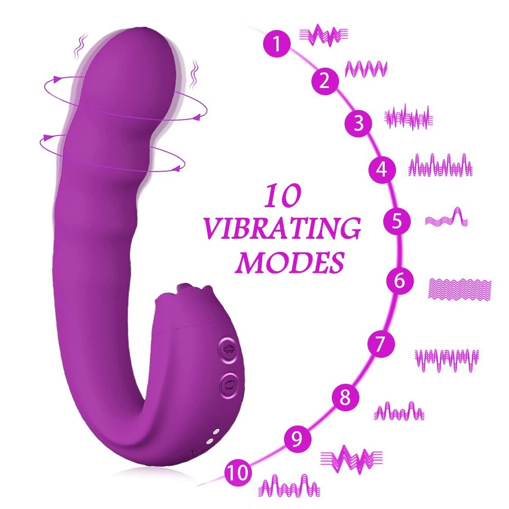 360° Rotating Rabbit Vibrator, Clit Licking G-Spot Stimulator, Nipples Massager