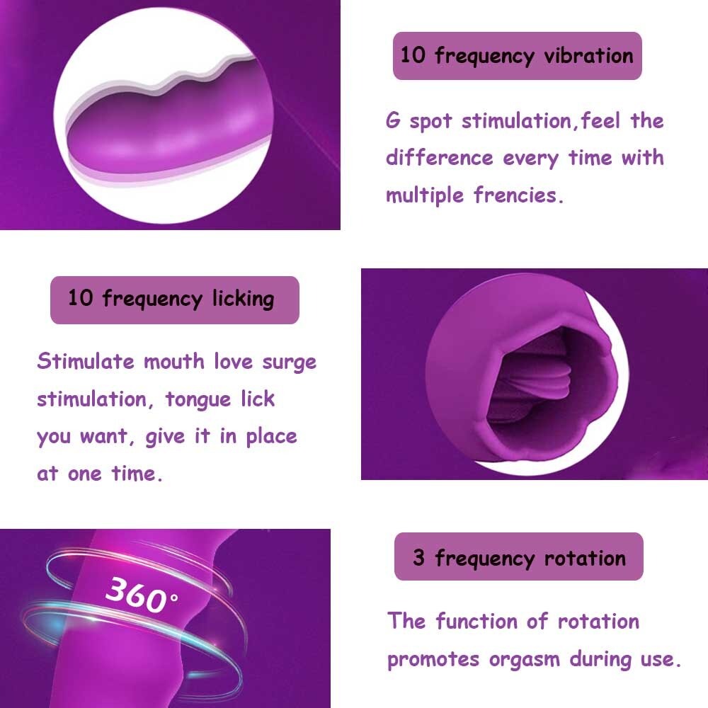 360° Rotating Rabbit Vibrator, Clit Licking G-Spot Stimulator, Nipples Massager