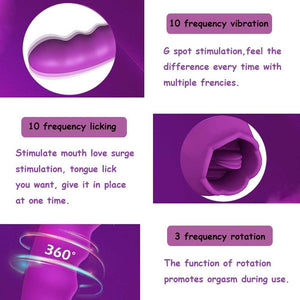 360° Rotating Rabbit Vibrator, Clit Licking G-Spot Stimulator, Nipples Massager