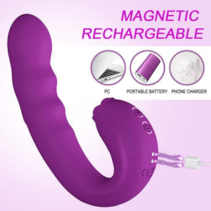 360° Rotating Rabbit Vibrator, Clit Licking G-Spot Stimulator, Nipples Massager