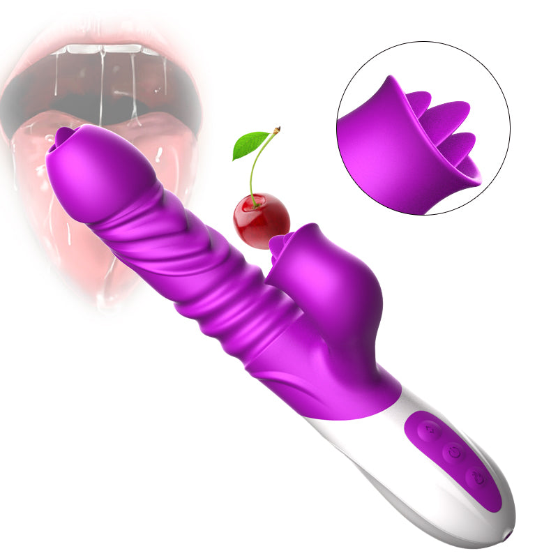 Clit Licking & Thrusting Rabbit Vibrator, Realistic Tongue Dildo, G-Spot Stimulator