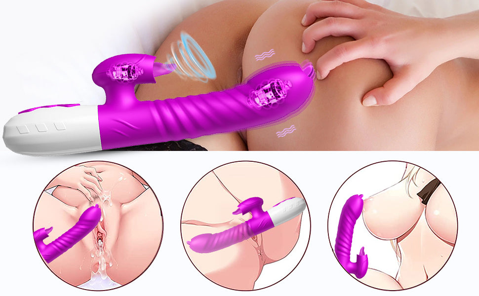 Double Tongue Vibrator Telescopic Rotating Dildo