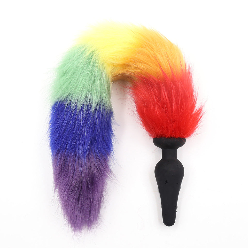 Rainbow Fox Tail Bullet Butt Plug, Cat Tails Metal Anal Plug for cosplay & LGBT