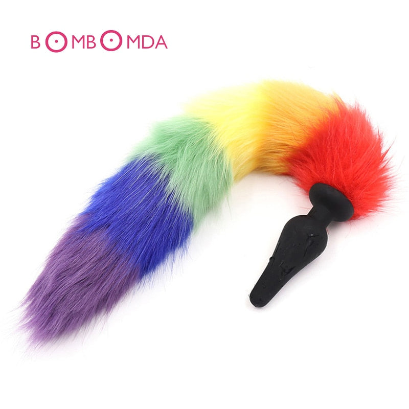 Colorful Fox tail Silicone & Metal Butt Plug Stopper Fetish Anal Insert Sex toys