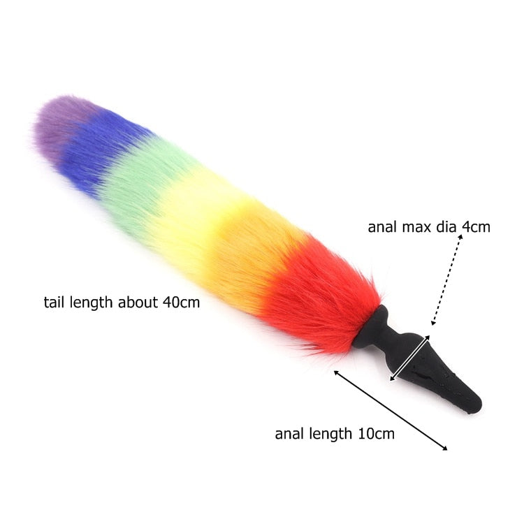 Colorful Fox tail Silicone & Metal Butt Plug Stopper Fetish Anal Insert Sex toys