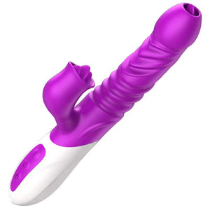 Clit Licking & Thrusting Rabbit Vibrator, Realistic Tongue Dildo, G-Spot Stimulator