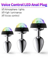 LED Voice Control Butt Plug - Stainless Steel Beads Metal BDSM Toy