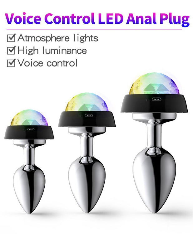 LED Voice Control Butt Plug - Stainless Steel Beads Metal BDSM Toy Kemelia LED Voice Control Butt Plug - Stainless Steel Beads Metal BDSM Toy Kemelia